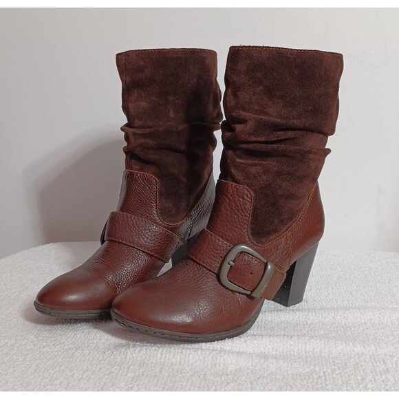 B.O.C Brown Leather Buckle Pull On Block Heel Fashion Boots Women's 6.5(37) - Picture 7 of 12